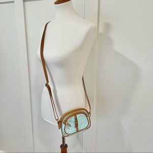 Valentina Blue Ostrich Print Leather Crossbody